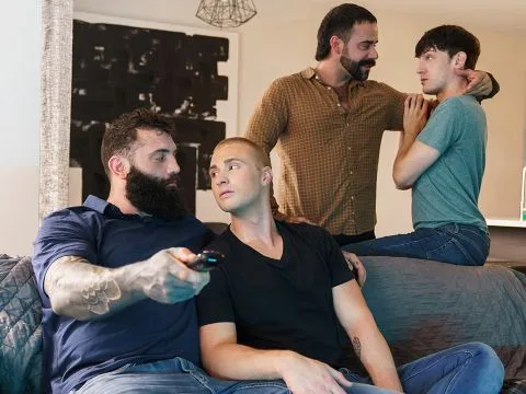 Stepdads putrefacient their nubile fellows fondling & join for liquefied four way round wolf gradual man & his draped step-father